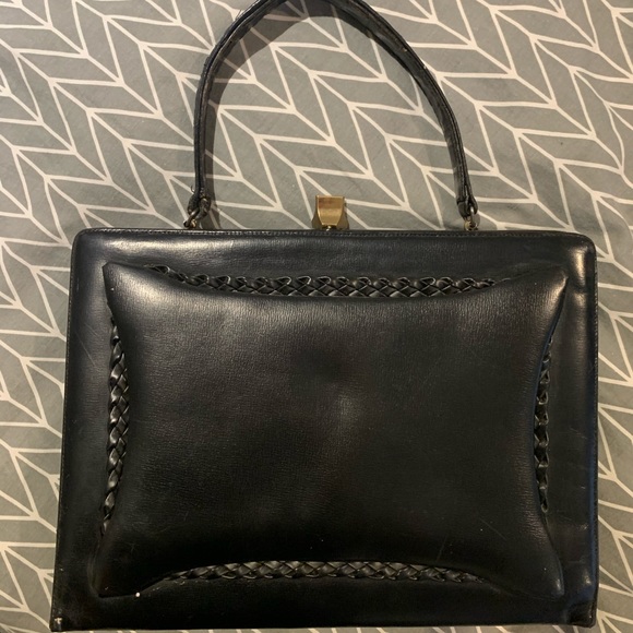 Vintage Bags Vintage Italian Black Leather Tophandle Box Bag Poshmark